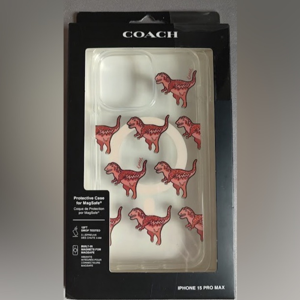 Coach Rexy Glitter Dinosaur iPhone 15 Pro Max Protective MagSafe Clear Case